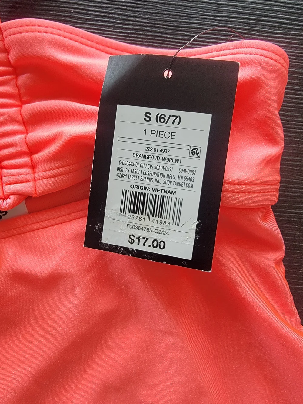 Art Class Girls One Piece Bathing Suit. Fluorescent Orange. Size S(6/7) & M(8)